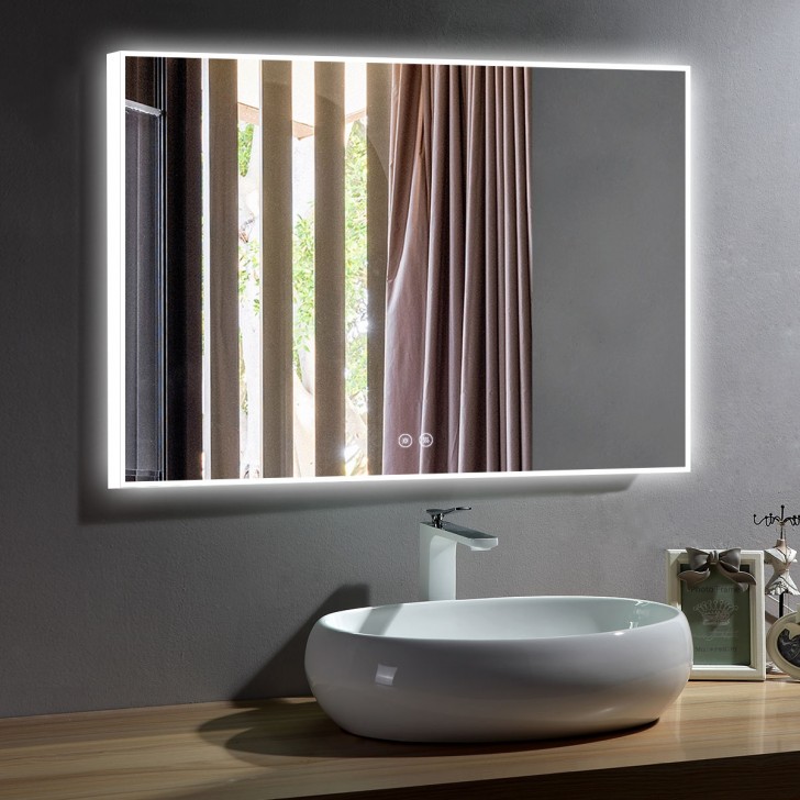  Espejo de baño LED de 48 x 36 pulgadas con botón táctil,  antiniebla, regulable, altavoces Bluetooth, montaje vertical y horizontal  (D-D423-4836A) : Electrónica