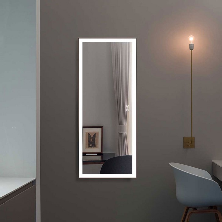 DECORAPORT 64 x 24 Inch LED Full-Length Dress Mirror with Touch Button, Explosion-proof Film, Black Frame, Cold & Neutral & Warm Lights, Mirror&Wall Control, Standing Holder (D1902-6424) | Decoraport USA