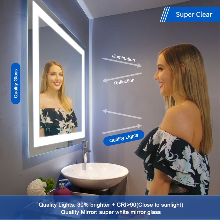  Espejo de baño LED de 48 x 36 pulgadas con botón táctil,  antiniebla, regulable, altavoces Bluetooth, montaje vertical y horizontal  (D-D423-4836A) : Electrónica