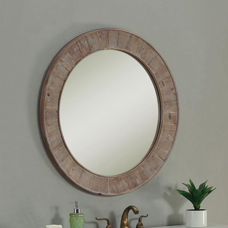 28 x 28 In Round Bath Vanity Décor Mirror with Fir Wood Frame (DK-WK2911-SW)