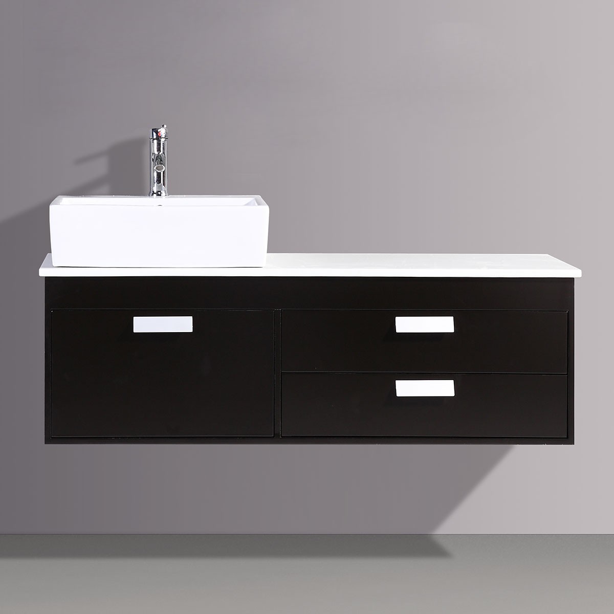 51 In. Espresso Wall-Mount Vanity with Polymarble Top and Ceramic Basin (DK-T9099B-V)