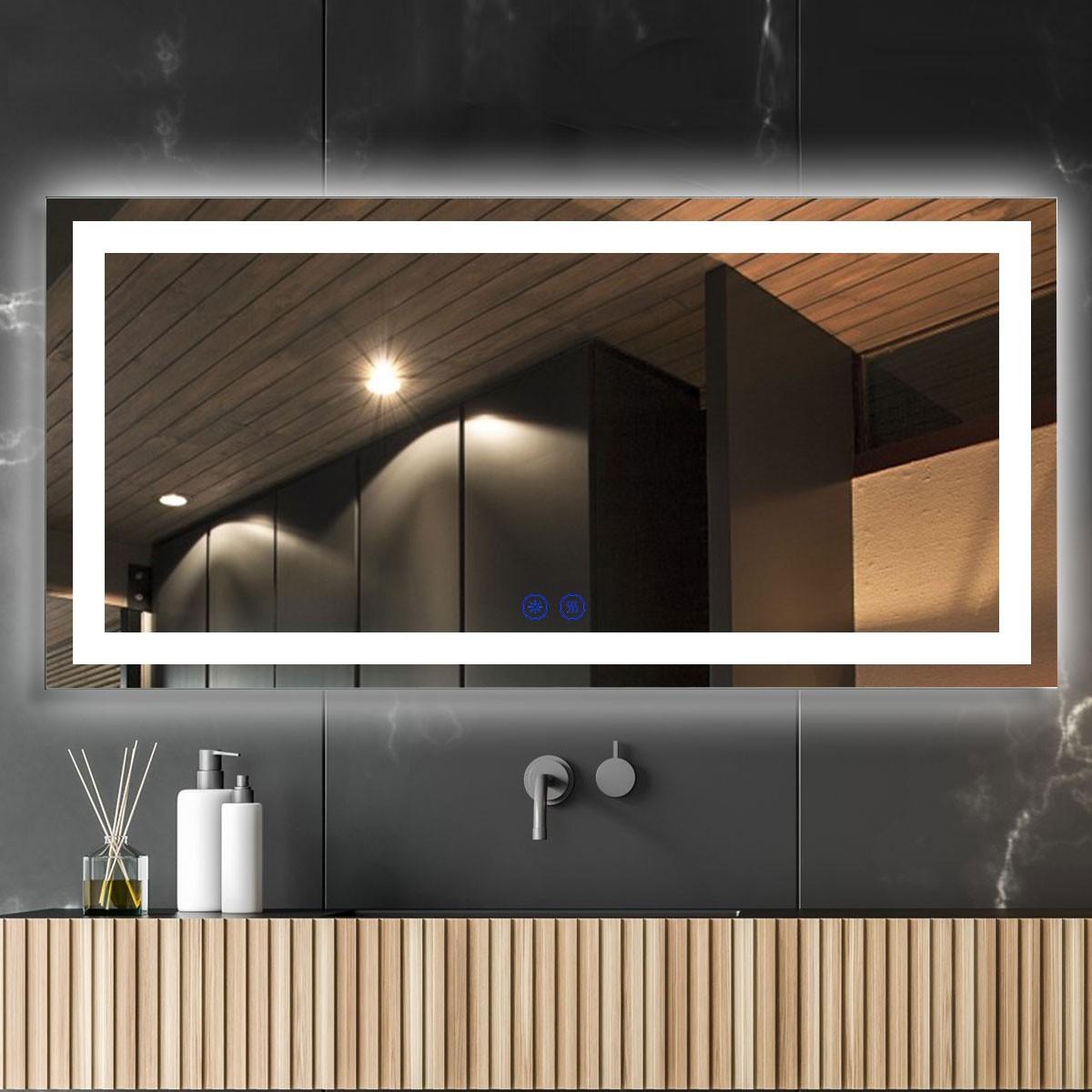 DECORAPORT 84 x 40 Inch LED Bathroom Mirror/Dress Mirror with Touch Button, Anti Fog, Dimmable, Bluetooth Speakers, Vertical & Horizontal Mount (D223-8440A)
