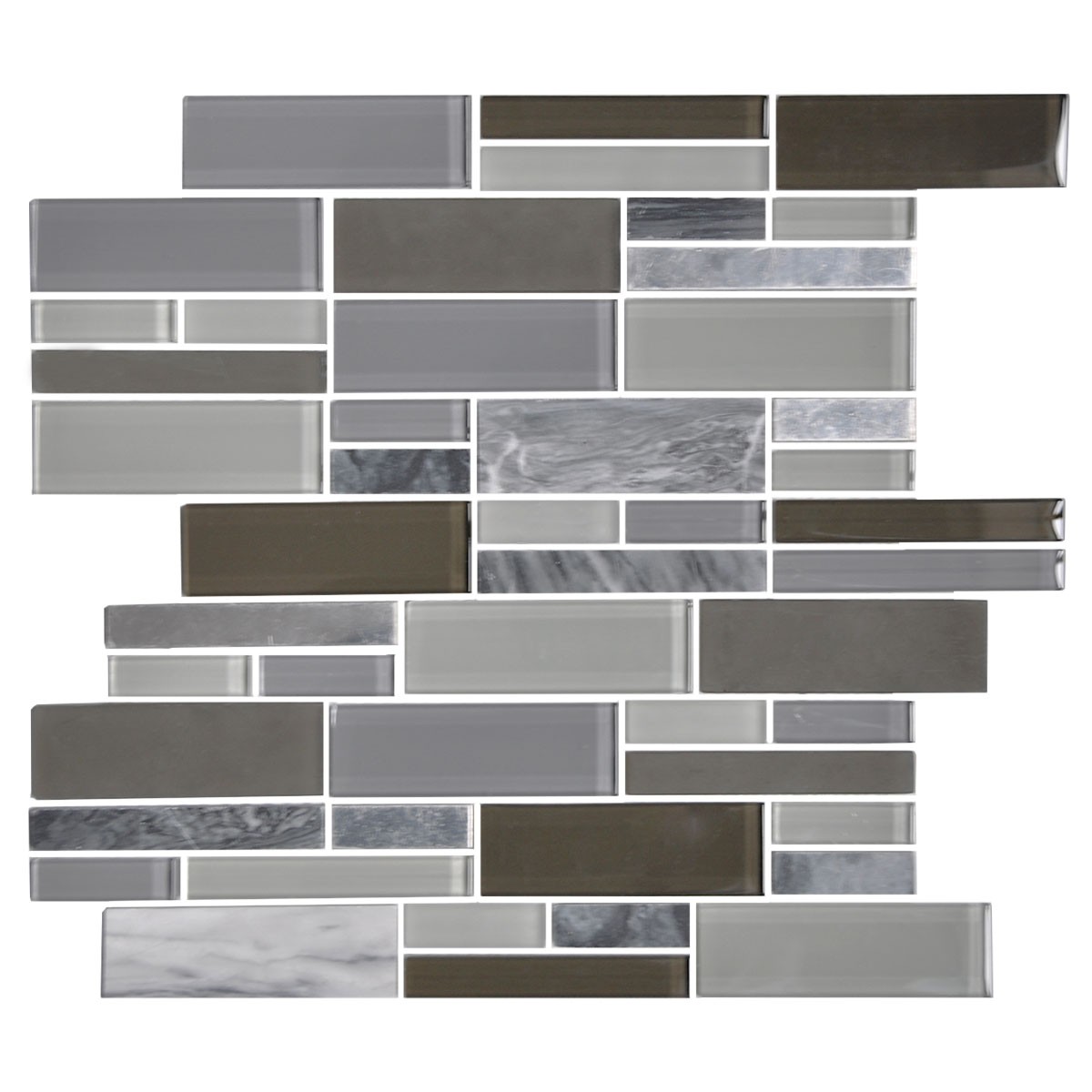 14.2 in. x 11.8 in. Glass and Stone Blend Strip Mosaic Tile - 8mm Thickness (DK-AD806044)