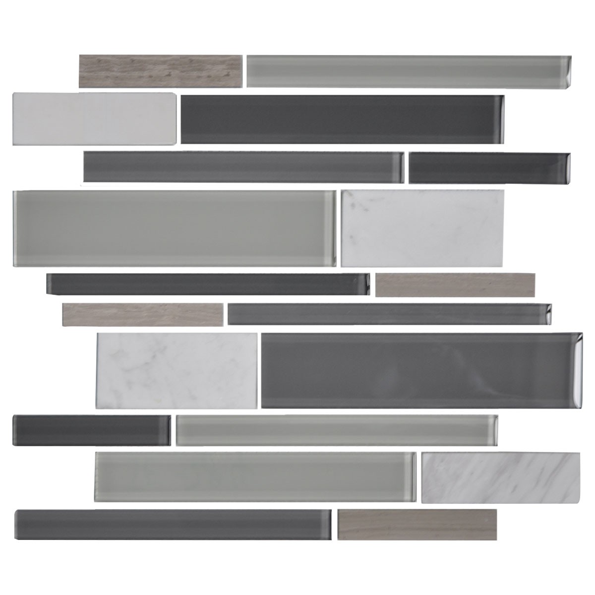 14.2 in. x 11.8 in. Glass and Stone Blend Strip Mosaic Tile - 8mm Thickness (DK-AD806091)