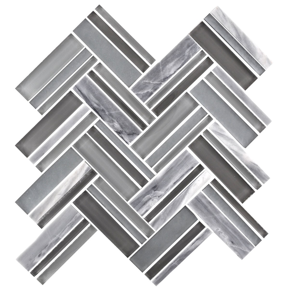 12.4 in. x 13.8 in. Glass Stone Blend Strip Mosaic Tile in Grey - 8mm Thickness (DK-8NF0606-005)