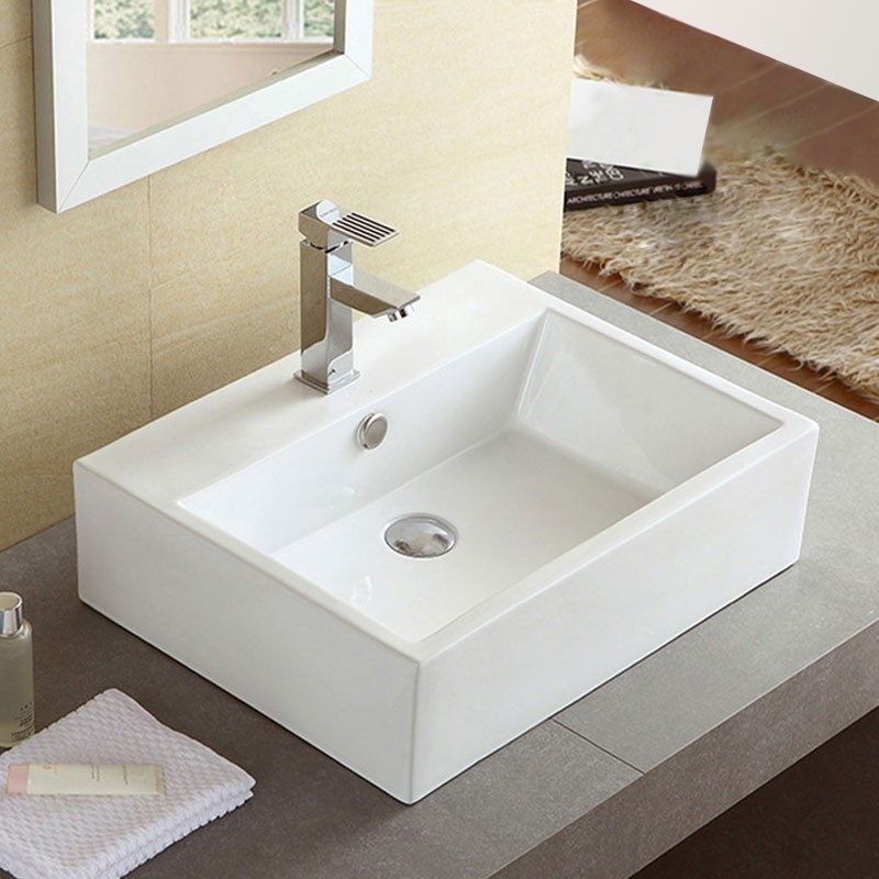 Decoraport White Rectangle Ceramic Above Counter Basin Bathroom Sink (CL-1114)