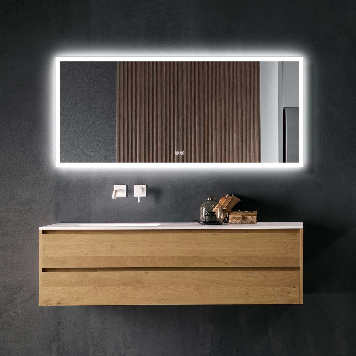 DECORAPORT 70 x 32 Inch LED Bathroom Mirror with Touch Button, Anti Fog, Dimmable, Vertical & Horizontal Mount (D102-7032)