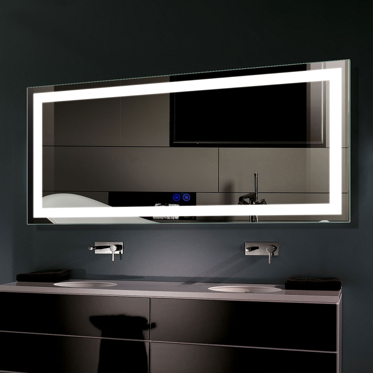 DECORAPORT 60 x 28 Inch LED Bathroom Mirror with Touch Button, Anti Fog, Dimmable, Vertical & Horizontal Mount (D204-6028)