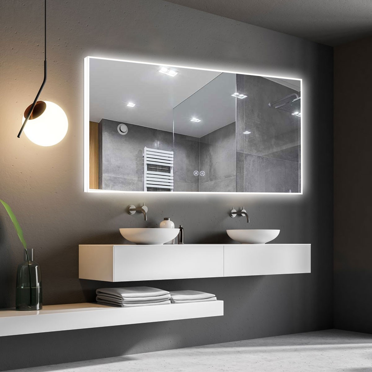 DECORAPORT 55 x 36 Inch LED Bathroom Mirror with Touch Button,Anti Fog, Dimmable, Bluetooth Speakers, Vertical & Horizontal Mount (D422-5536A)