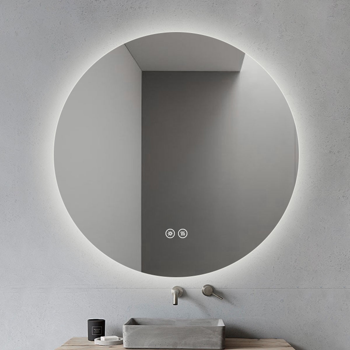 DECORAPORT 36 x 36 Inch LED Bathroom Mirror with Touch Button, Anti Fog, Dimmable, Vertical Mount (D1004-3636)