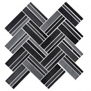 12.4 in. x 13.8 in. Glass Stone Blend Strip Mosaic Tile in Black - 8mm Thickness (DK-8NF0606-007)