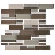 14.2 in. x 11.8 in. Glass and Stone Blend Strip Mosaic Tile - 8mm Thickness (DK-AD805037)