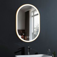 DECORAPORT 24 x 36 Inch LED Bathroom Mirror with Touch Button, Gold Frame, Anti Fog, Dimmable, Vertical & Horizontal Mount (D1301-2436)