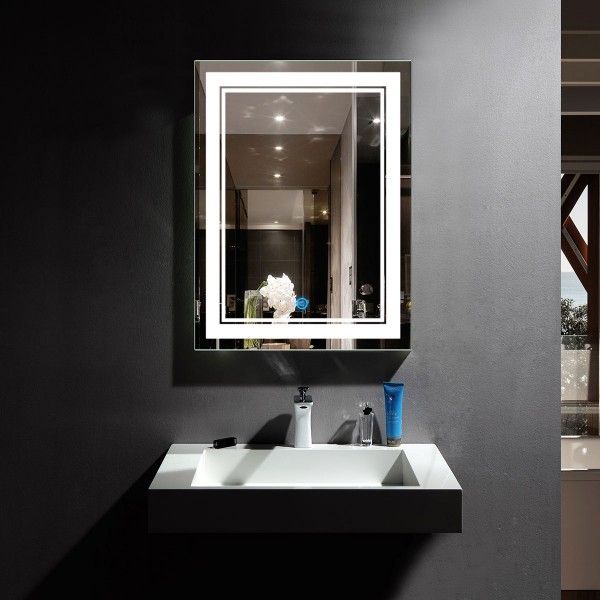 iiSPORT 500 x 700mm Illuminated Bathroom Mirror with LED Lights Smart Mirror with Additional Features Demist Waterproof Bathroom LED Mirror Displaying Time and Temperature Adjusting Brightness 