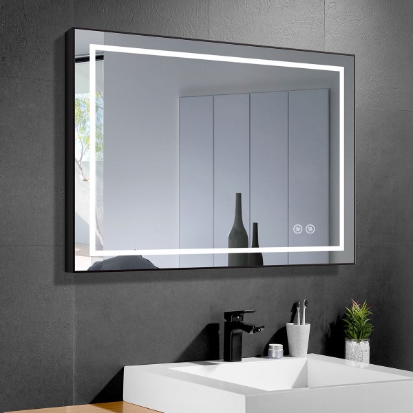 Dimmable LED Bathroom Mirror with Touch Button CRI90 28x36 in Vanity Mirror D413-3628 Anti Fog Slim Mirror with Lights Vertical & Horizontal Mount Makeup Mirror Over Vanity IP44
