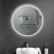 DECORAPORT 28 x 28 Inch LED Bathroom Mirror with Touch Button, Anti Fog, Dimmable, Vertical Mount (D1002-2828)